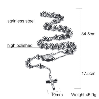 Vnox Fashion 6.0mm Rosary Long Necklace & Pendant for Men Stainless Steel Chain
