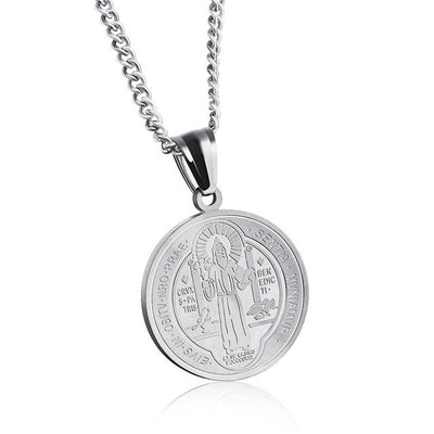 GAGAFEEL Religious Jesus Pendant Men Women Skull Necklaces Round Stainless Steel Male Female Chain Christian Jewelry