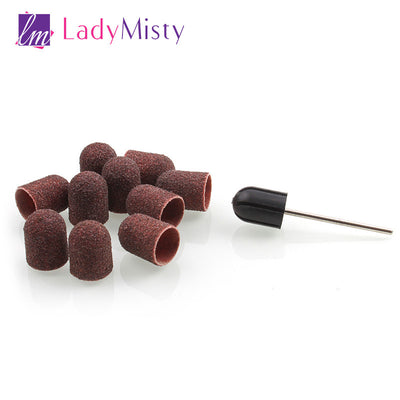 Ladymisty 10Pcs/lot Nail Art Accessories Sanding Block Sleeves Sanding Bands Nail Drill Manicure Tool+ match Grip Rubber Handle