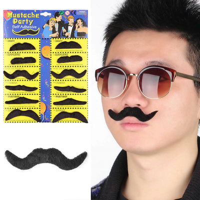 New 12pcs Funny Stylish Costume Party Fake Beard Mustache Party Halloween Fun Fake Mustache Moustache Beard Whisker Hot Sale