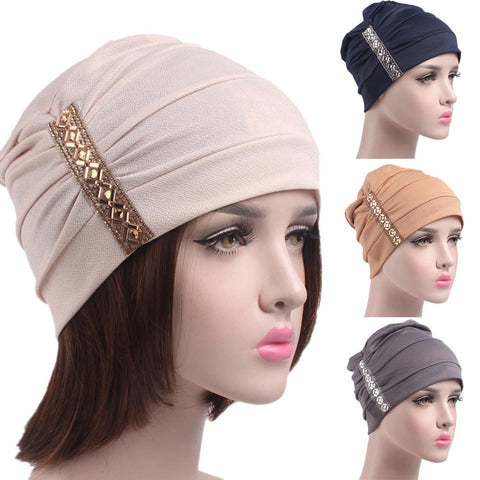 2017 New Arrival Sequins Women Cancer Chemo Hat Beanie Scarf Turban Head Wrap Cap gorro feminino bonnet