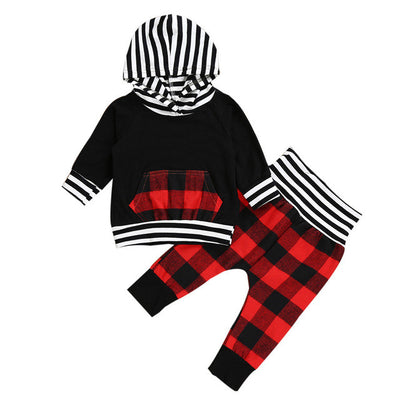 2pcs Toddler Kids Baby Boy Clothes Set Striped Plaid Hoodie Tops+Pants Outfits Boy Hoodies Clothes Casual Children Clothing Suit