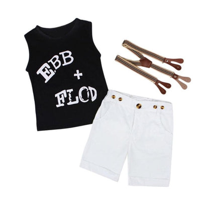 Summer Boys Clothes 2017 Children Baby Boy Clothing Set Gentleman Letter Print TShirt Tops+ Suspender Pants Toddler Kids Clothes