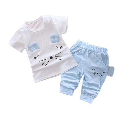 Baby Girls Clothes Sets 2017 Cute Cat Pattern Summer Tshirts+pants Sleeveless O-neck Costumes for Kids Girls Clothing 2 Pieces