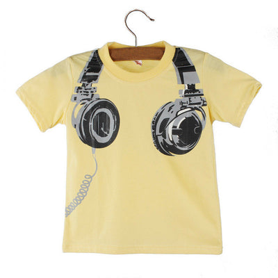 Summer Children's T-shirt for Boys Headphone Pattern Short Sleeve Children's T-shirts Cotton Tops Clothes Infantis