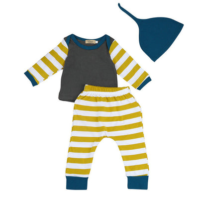 2017 Summer Spring cotton Newborn Baby Girls Clothes Striped Tshirt Tops+Pants Leggings + hat Outfit 3PCS Baby Clothing Set