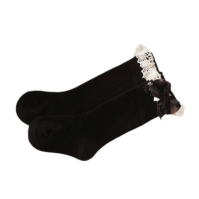2017 New Arrival Winter Autumn Warm 1 Pairs Cotton Lace Medium Bowknot Solid Socks for Baby Girls Toddler Kids High Knee Socks