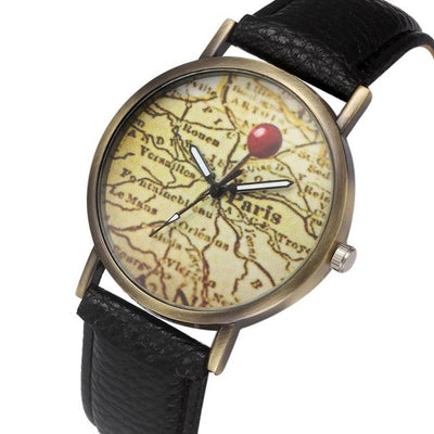 Watch Women 2017 Map Pattern Womens watches Faxu Leather Wrist Watch casual Quartz-watch femmes montres relojes de mujer #719