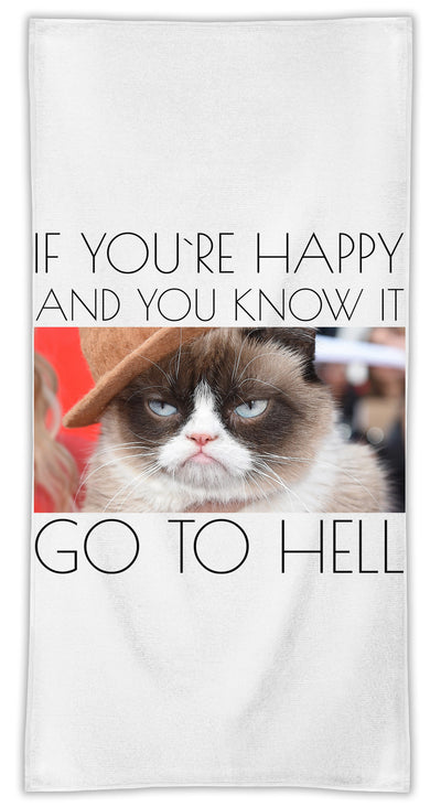 Grumpy Cat If You're Happy And You Know It Funny MicroFiber Towel W/ Custom Printed Designs| Eco-Friendly Material| Machine Washable| Available in 3 sizes| Premium Bathroom Supplies By Styleart