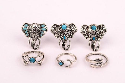 6 Pcs Vintage Arrow Moon Turquoise Joint Knuckle Nail Midi Rings