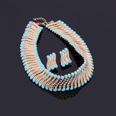 Women Wedding Party Rhinestone Necklace Bracelet Ring Earrings Set A