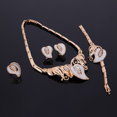 Women Wedding Party Rhinestone Necklace Bracelet Ring Earrings Set A