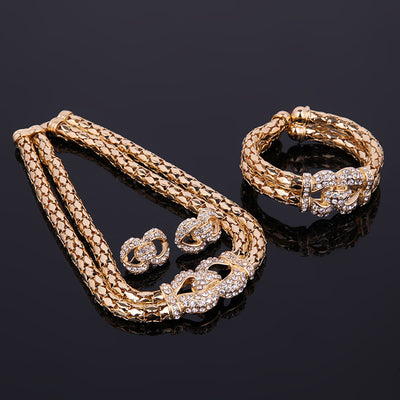 Women Wedding Party Rhinestone Necklace Bracelet Ring Earrings Set A