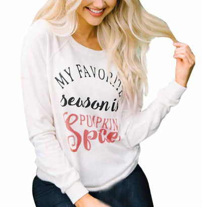 Womens Fashion Long Sleeve Blouse Letter Print T-Shirt