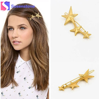 2016 Promotion Barrettes Trendy Acrylic Zinc Alloy Star New Korean Three Stars Hairpin Side Clip Hair Accessories Jewelry