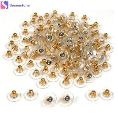 SUSENSTONE Golden ear plug New Arrival 50pcs Gold Tone Hypo Allergenic Bullet Clutch Earring Backs Plastic With Pad