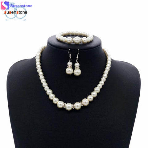 SUSENSTONE Women Prom Wedding Party Bridal Jewelry Necklace Earrings Bracelet Set