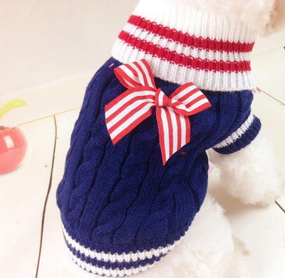 Pet winter clothing dog clothes Navy butterfly knot pet sweater