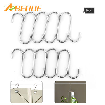 ABEDOE 10pcs Universal Stainless Steel S Hook for Kitchen Tableware Pot Pan Clothe Storage Multifunction Hooks Hanger Clasp Rack