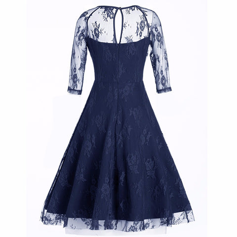 Women New Vintage Lace Formal Patchwork Wedding Cocktail Party Retro Swing Dress