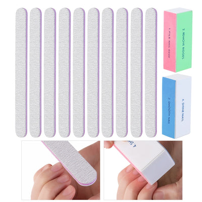 ROSENICE 2pcs Nail Art Shiner Buffer 4 Ways Polish Sanding File Block Manicure & 10pcs Double Sided Nail Files Emery Board