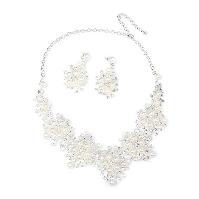 Wedding Party Pearl Rhinestone Decorated Necklace Earrings Set
