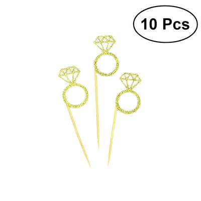 10pcs Wedding Decorations Wedding Cupcake Toppers Glitter Diamond Ring Design for Weddings Bridal Showers Party Supplies