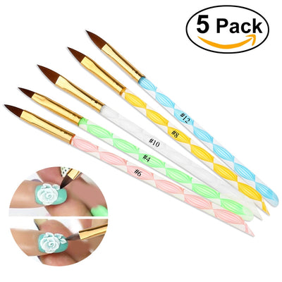 PIXNOR 5pcs Acrylic Nail Art UV Gel Carving Pen Brush Liquid Powder DIY