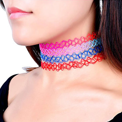 12 Pieces Tattoo Choker Necklace Stretch Gothic Tattoo Henna Elastic Choker Necklace Set