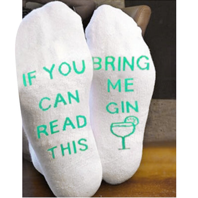 Women Men White Mesh Letter Print Short Bring Me Gin Funny Socks