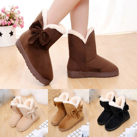 Bowknot Warm Women Flats Shoes Snow Women Boots Autumn Winter Shoes Fashion