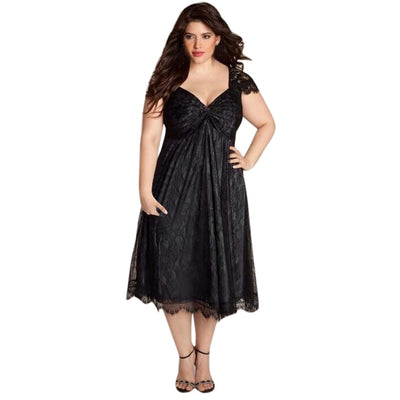 Plus Size Women Sleeveless Lace Long Evening Party Prom Gown Formal Dress