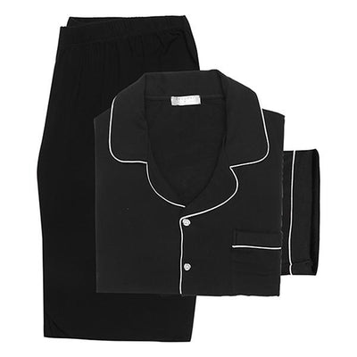 Ekouaer Elegant Pajama Autumn Spring Men Patchwork Sleepwear Long Sleeve Tops With Elastic Waist Long Pants Pajama Sets