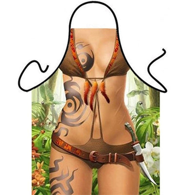 Novelty Cooking Kitchen Apron Sexy Wild Beauty Printed Apron Cooking Grilling BBQ Apron