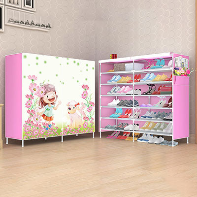 Actionclub Double Row Cartoon Shoes Rack Multi-purpose Storage Shoes Cabinet Non-woven 3D Pattern DIY Shoes Organizer Shelf