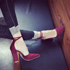 Women Solid Color Pointed Shoes Thick Heel Suede High Heeled Shoes Sandals