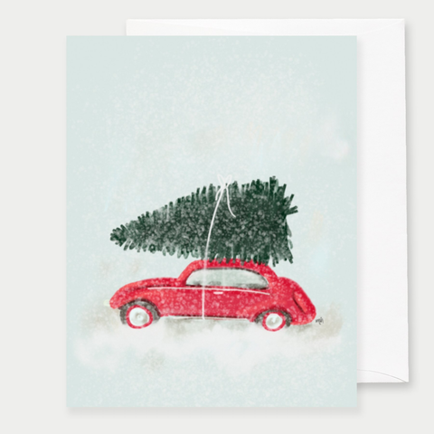 Car With Christmas Tree Greeting Card