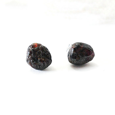 Raw Garnet Stud Earrings