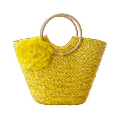 Woven Straw Totebag with Flowers by Coseey