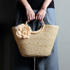 Woven Straw Totebag with Flowers by Coseey