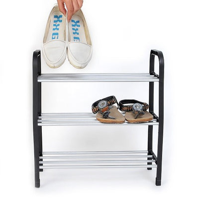 New 3 Tier Plastic Shoes Rack Organizer Stand Shelf Holder Unit Black Light