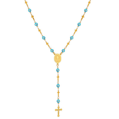 U7 Turkish Jewelry Blue Eye Necklaces For Men/Women Trendy Stainless Steel Saint Benedict Rosary Cross Long Necklace N564