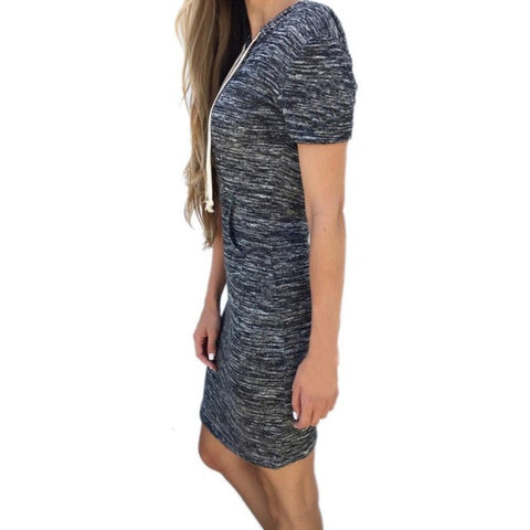 Fashion Dress Womens Ladies Gray Casual Short Sleeve Hoody A-Line Mini Dress #LSIW