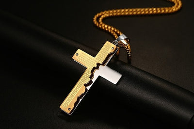 VNOX Double Cross Necklace Pendant Imperfect Bible Prayer Religious Jewelry Stainless Steel
