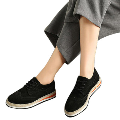 HEE GRAND Women Brogue Shoes Flock Hemp Patchwork Flat Platform Cut outs Thick Bottom Shoes Woman British Style Footwear XWD4437