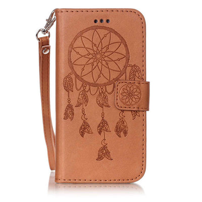 Leather Flip For iPhone 7 6 6s Plus SE 5 5s Case Retro 3D Embossed Dreamcatcher Wallet Cover For Samsung Galaxy S7 S6 edge S5 S4
