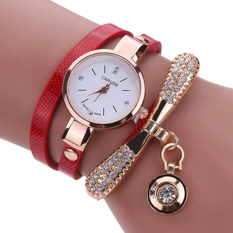Genvivia Fashion ladies Women watch Leather Rhinestone Analog Quartz Wrist Watches Christmas Bracelet Watch relogio feminino