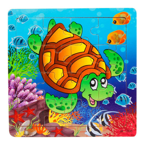 Turtle Animal Wooden Puzzle Kids toy 16 Piece Jigsaw puzzles for chidlren Educational Toys