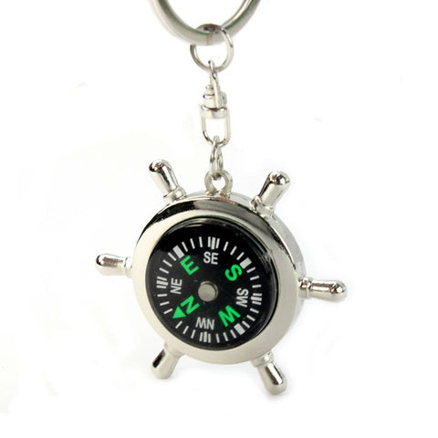New Creatively DesignPortable Alloy Silver Nautical Compass Helm Keychain KeyRing Chain Gift Hiking Navigation accessories