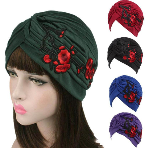 2017 New Arrival Knitted hat Women Embroidery Hats 9 Colors Cancer Chemo Hat Beanie Scarf Turban Head Wrap Cap